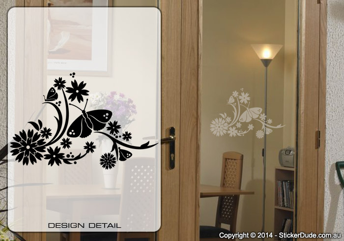 Etched glass Butterfly Flower Chinese Floral (01) Sticker | Worldwide Post