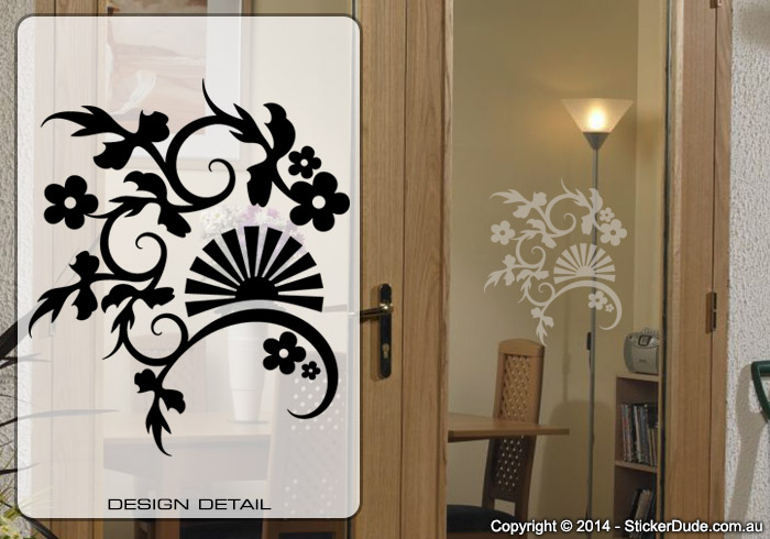 Etched glass Fan Flower Chinese Floral (01) Sticker | Worldwide Post