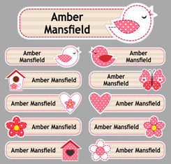 Bird Love Theme Personalised Name Labels