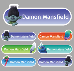 Trolls Themed Personalised Name Labels