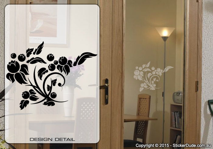 Etched glass Flowers Chinese Floral (05) Sticker | Worldwide Post