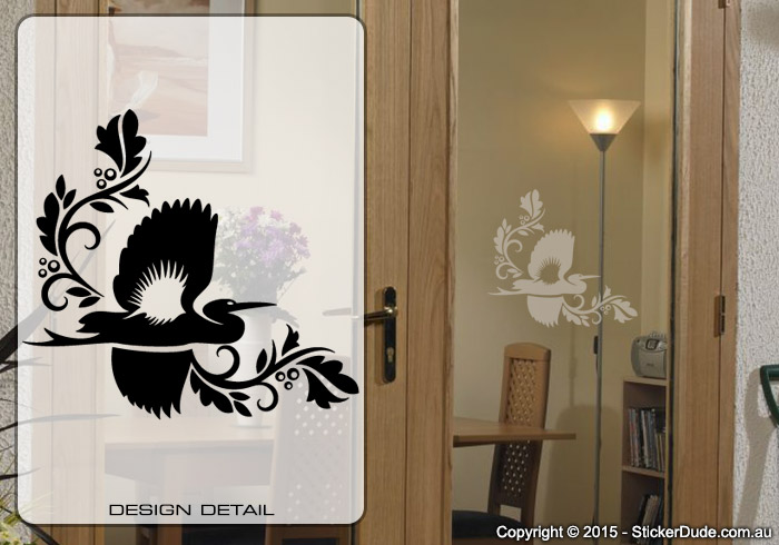 Etched glass Flying Crane Chinese Floral (06) Sticker | Worldwide Post
